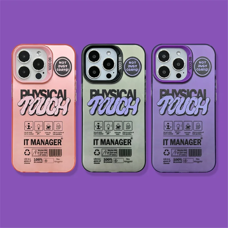 For iPhone 13 Pro Max Matte Case PC TPU English Tags Printed Phone Back Cover - Pink