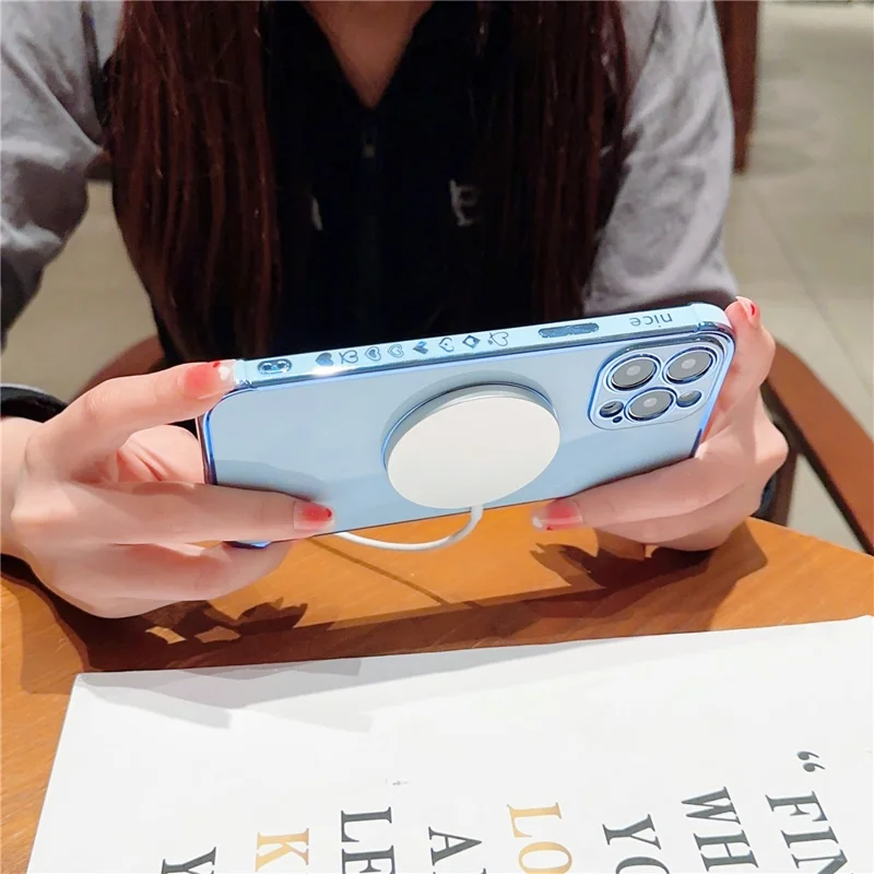 For iPhone 15 Pro Magnetic Case Love Hearts Electroplating TPU Phone Cover Camera Protection - Blue