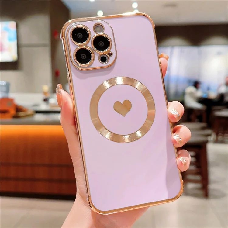 Capa para iPhone 15 Pro Max Cute Love Heart Pattern TPU Phone Cover Compatível com MagSafe - Roxo
