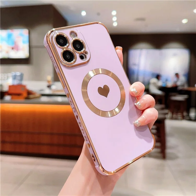 Capa para iPhone 15 Pro Max Cute Love Heart Pattern TPU Phone Cover Compatível com MagSafe - Roxo