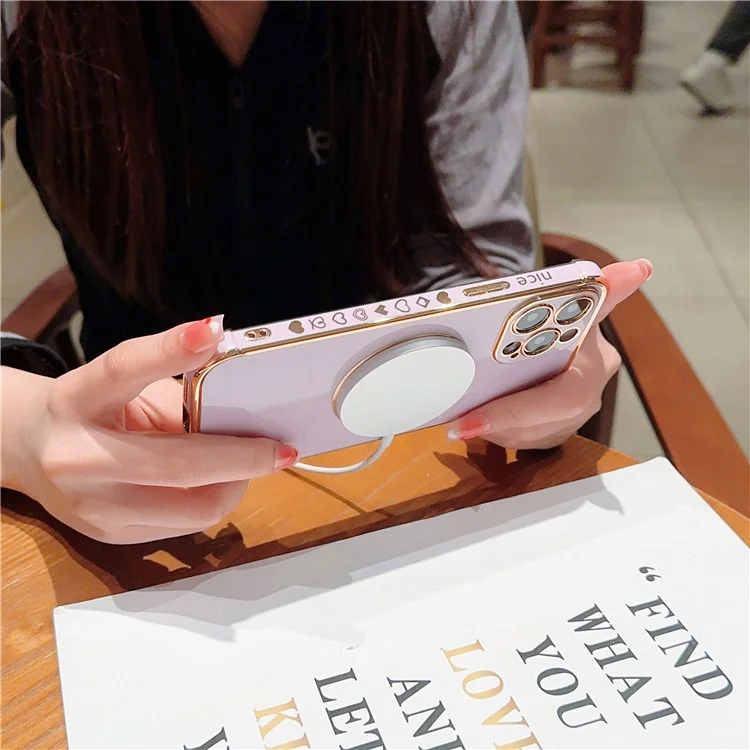 Capa para iPhone 15 Pro Max Cute Love Heart Pattern TPU Phone Cover Compatível com MagSafe - Roxo