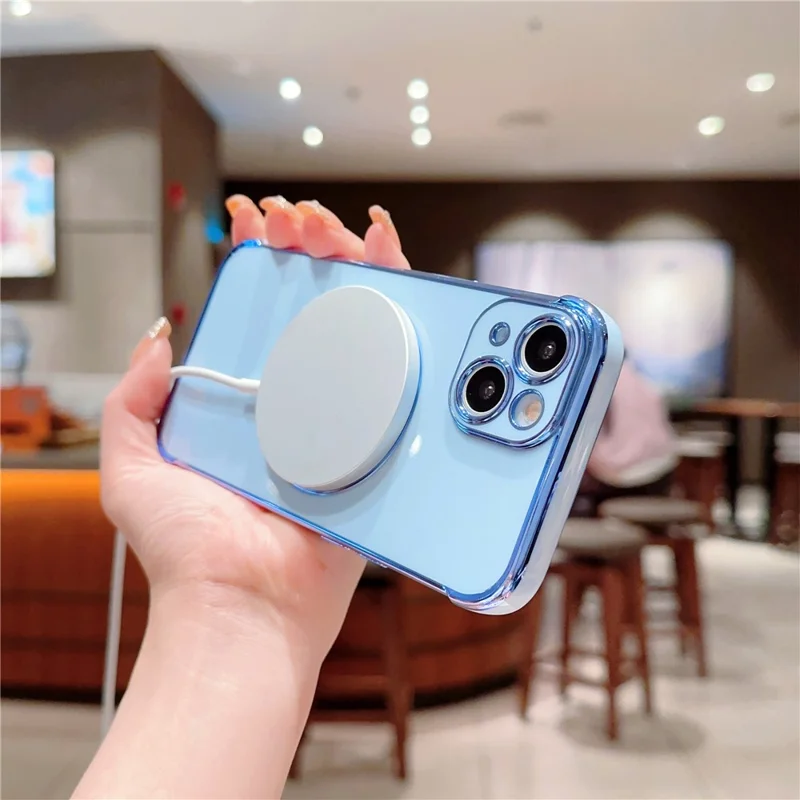Case Compatível com iPhone 14 com MagSafe, Padrão de Coração em TPU - Azul