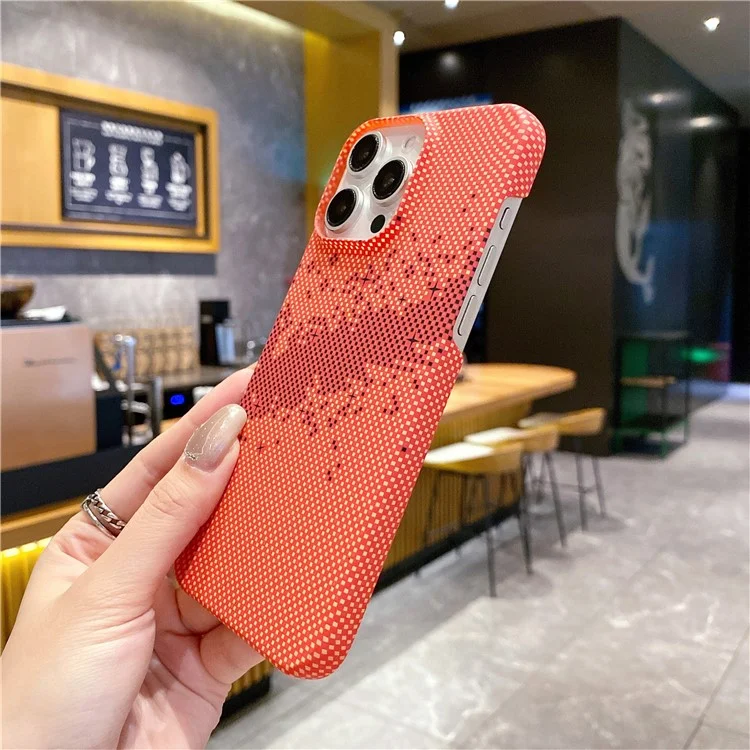 Funda para iPhone 14 Pro Max Cielo Estrellado Impresión por Transferencia de Agua Cubierta de teléfono de PC - Naranja