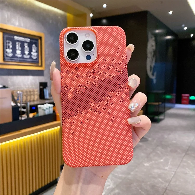 Funda para iPhone 14 Pro Max Cielo Estrellado Impresión por Transferencia de Agua Cubierta de teléfono de PC - Naranja