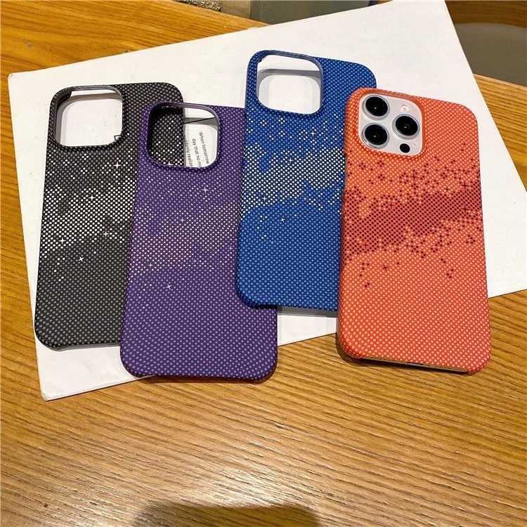Funda para iPhone 14 Pro Max Cielo Estrellado Impresión por Transferencia de Agua Cubierta de teléfono de PC - Naranja