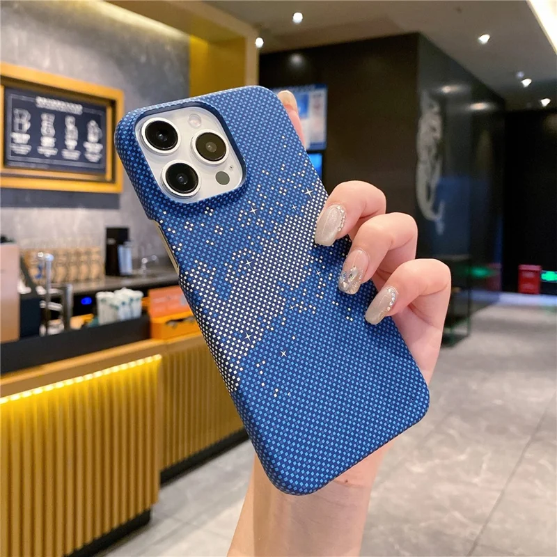 For iPhone 15 Pro Case Water Transfer Printing Starry Sky Pattern Hard PC Cover - Blue