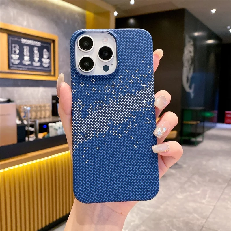 For iPhone 15 Pro Case Water Transfer Printing Starry Sky Pattern Hard PC Cover - Blue