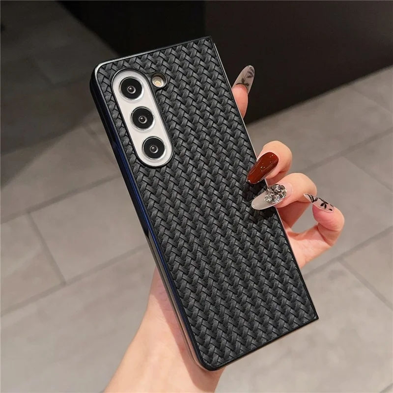 Per Samsung Galaxy Z Fold6 5G Case Woven Texture PU Leather Coated PC Phone Cover - Nero
