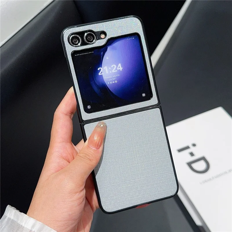 Per Samsung Galaxy Z Flip6 5G Case Two-Piece Leather + PC Phone Cover Pearl Cross Pattern - Grey