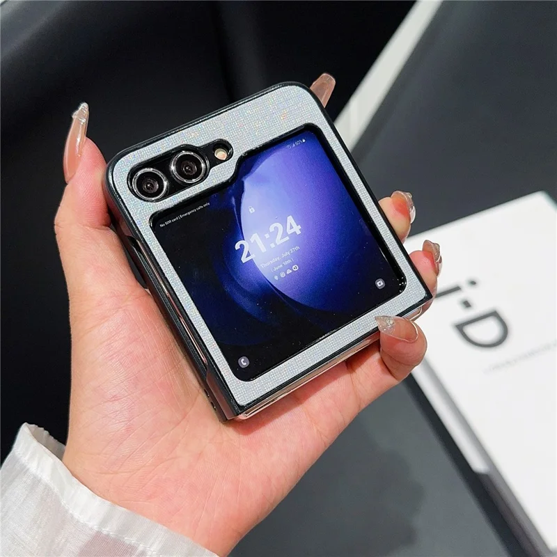 Per Samsung Galaxy Z Flip6 5G Case Two-Piece Leather + PC Phone Cover Pearl Cross Pattern - Grey