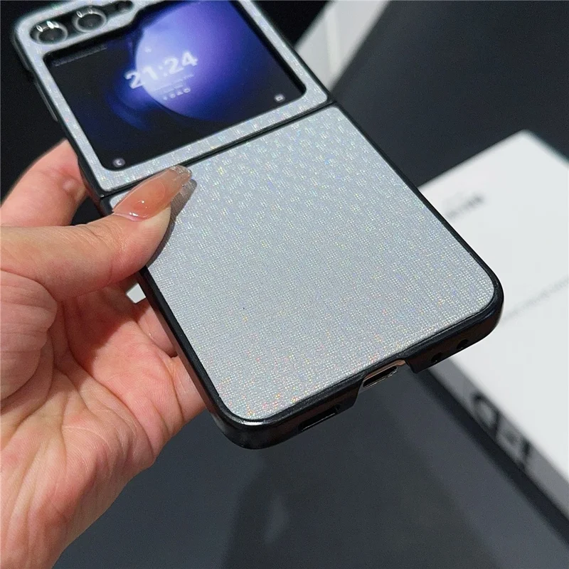 Per Samsung Galaxy Z Flip6 5G Case Two-Piece Leather + PC Phone Cover Pearl Cross Pattern - Grey