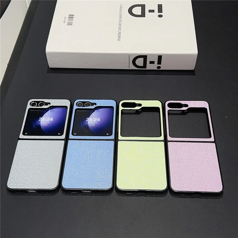Per Samsung Galaxy Z Flip6 5G Case Two-Piece Leather + PC Phone Cover Pearl Cross Pattern - Grey