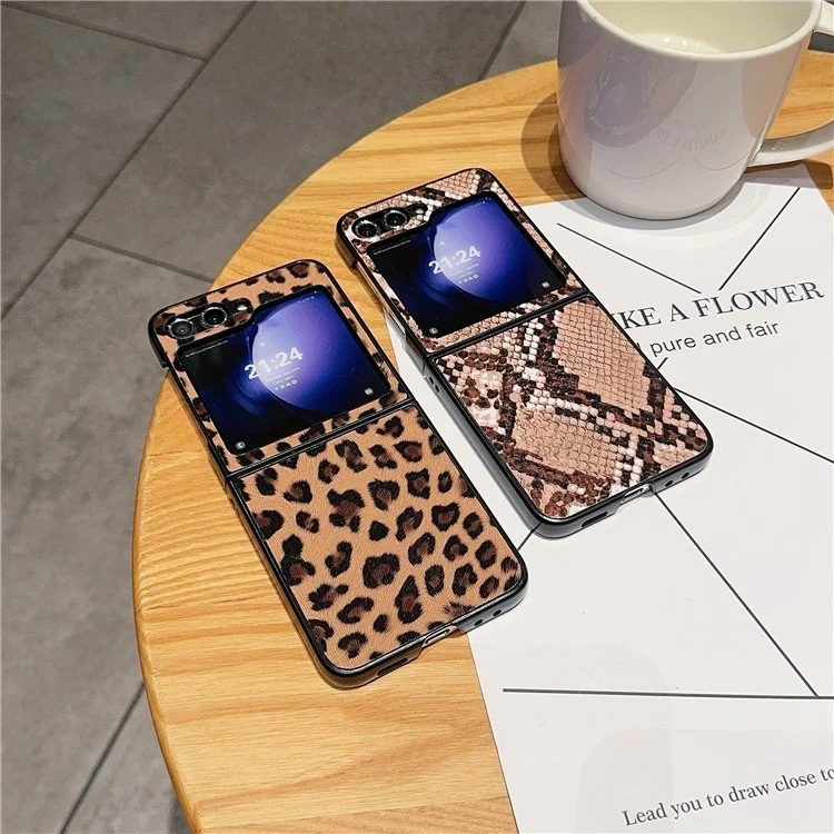 Para Samsung Galaxy Z Flip6 5G Case Two-Piece Design Leather + PC Phone Cover - Leopard Texture
