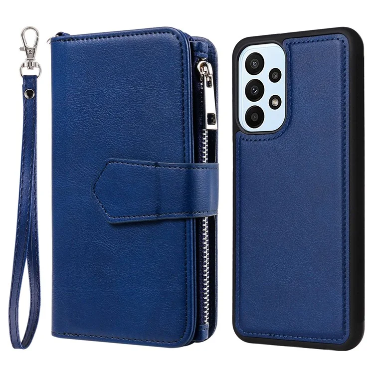 KT Multi-functional Series-4 para Samsung Galaxy A23 5G (Versão Global) / 4G Capa de Telefone Móvel Suporte Stand Carteira de Couro PU Zipper Pocket Case - Azul