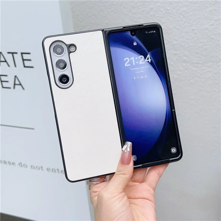 Funda para Samsung Galaxy Z Fold5 5G, textura de cuero de caballo desbocado + cubierta de teléfono de dos piezas de PC - Blanco