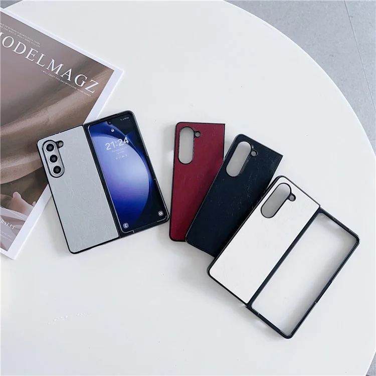 Funda para Samsung Galaxy Z Fold5 5G, textura de cuero de caballo desbocado + cubierta de teléfono de dos piezas de PC - Blanco