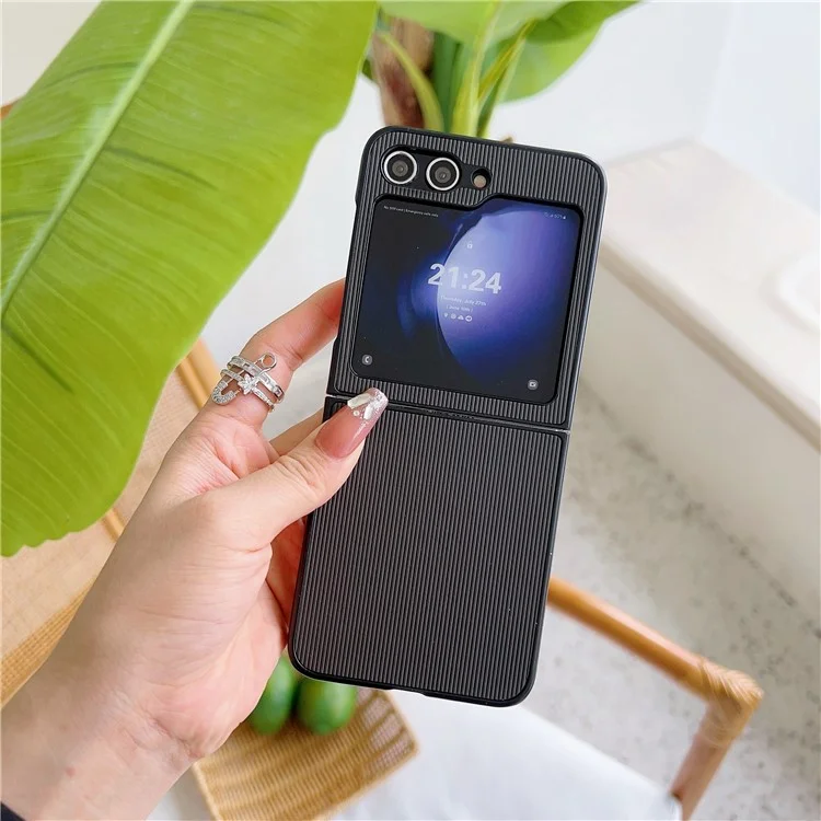 Für Samsung Galaxy Z Flip6 5G Case Leder + PC Handyhülle Zweiteilige Konstruktion Zahnstocher-Muster - Schwarz