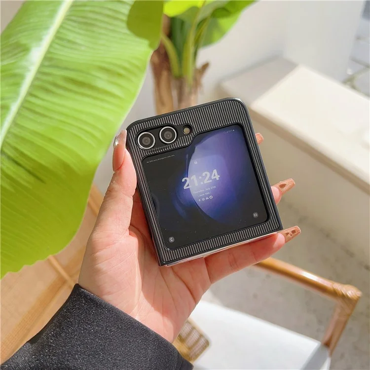 Für Samsung Galaxy Z Flip6 5G Case Leder + PC Handyhülle Zweiteilige Konstruktion Zahnstocher-Muster - Schwarz