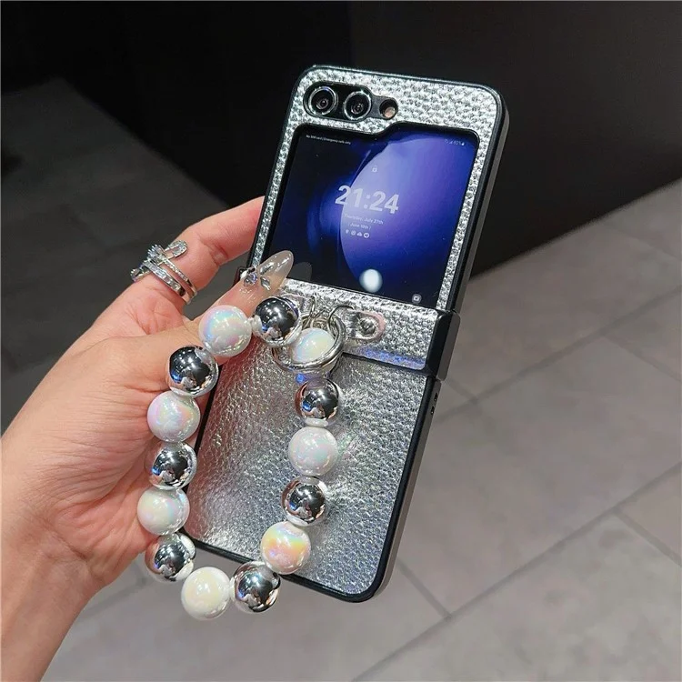 Para Samsung Galaxy Z Flip6 5G Case Hinge Protection Leather Coated Phone Cover com Bead Chain