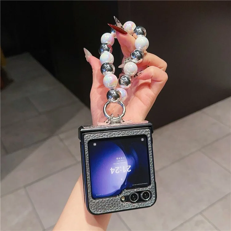 Para Samsung Galaxy Z Flip6 5G Case Hinge Protection Leather Coated Phone Cover com Bead Chain