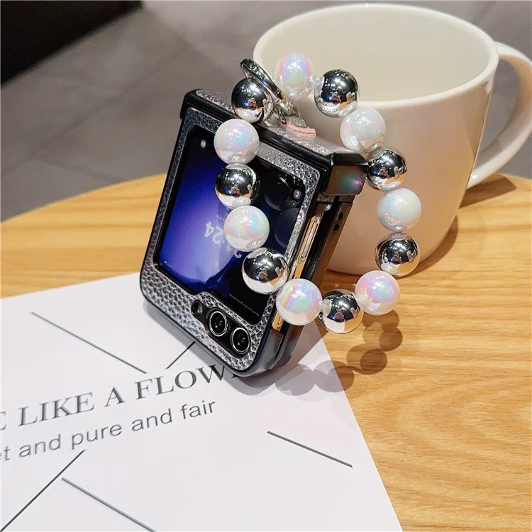 Para Samsung Galaxy Z Flip6 5G Case Hinge Protection Leather Coated Phone Cover com Bead Chain