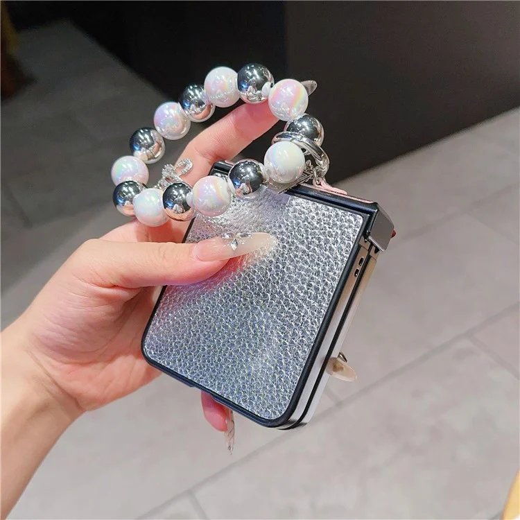 Para Samsung Galaxy Z Flip6 5G Case Hinge Protection Leather Coated Phone Cover com Bead Chain