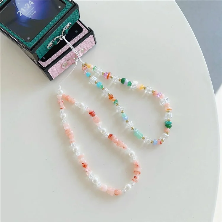 Para Samsung Galaxy Z Flip6 5G Funda con pulsera de cuentas Funda de teléfono con revestimiento de cuero Textura de estera de paja - Rosa