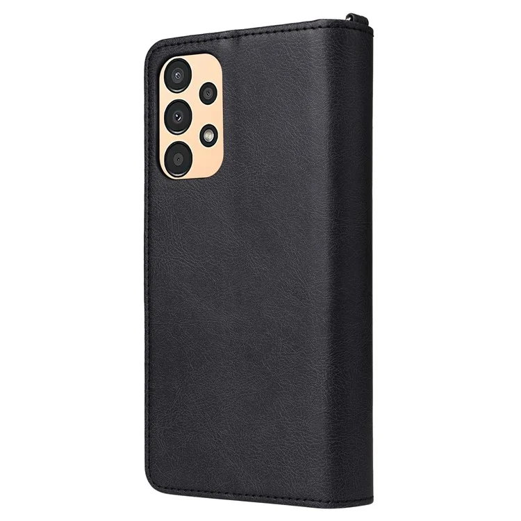 For Samsung Galaxy A13 4G Magnetic Leather Case Mobile Cover with Detachable Zipper Wallet Strap - Black
