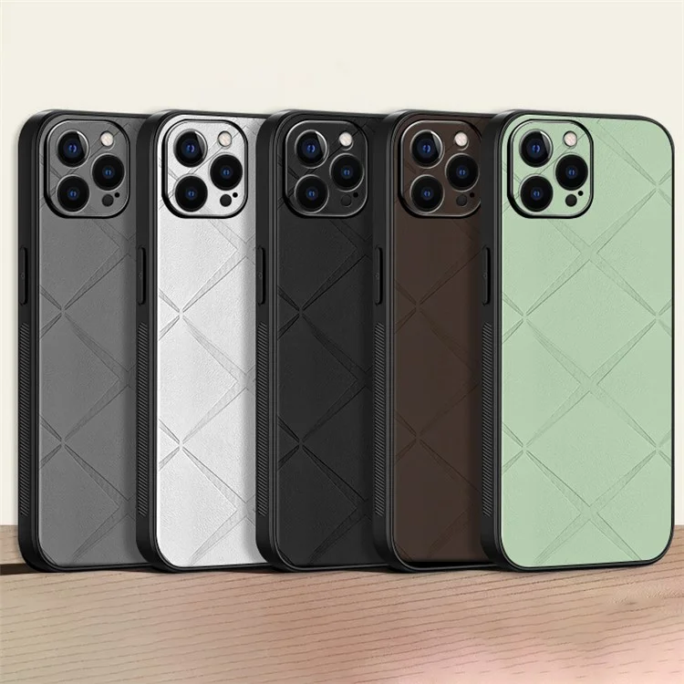 Per iPhone 14 Pro Case Geometric Pattern Leather+PC+TPU Phone Back Cover - Nero