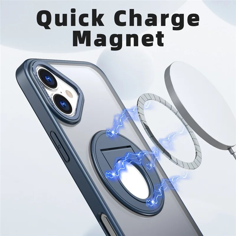For iPhone 16 Case Compatible with MagSafe Rotating Kickstand TPU+PC Clear Back Phone Cover - Navy Blue