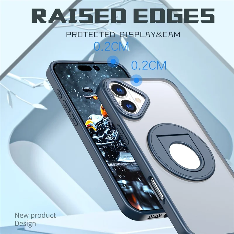 For iPhone 16 Case Compatible with MagSafe Rotating Kickstand TPU+PC Clear Back Phone Cover - Navy Blue