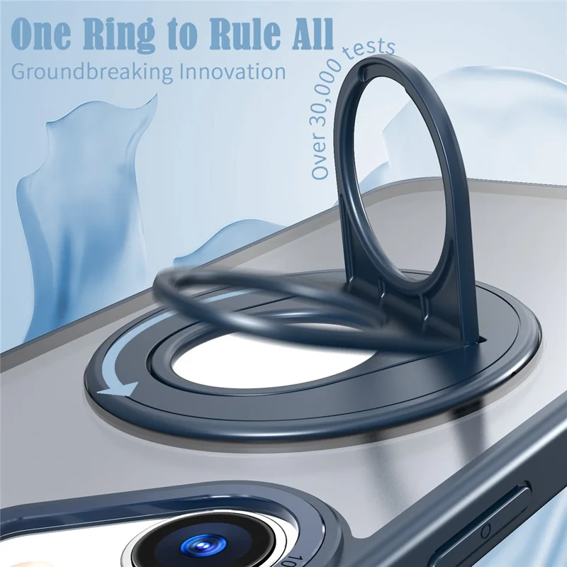 For iPhone 16 Case Compatible with MagSafe Rotating Kickstand TPU+PC Clear Back Phone Cover - Navy Blue