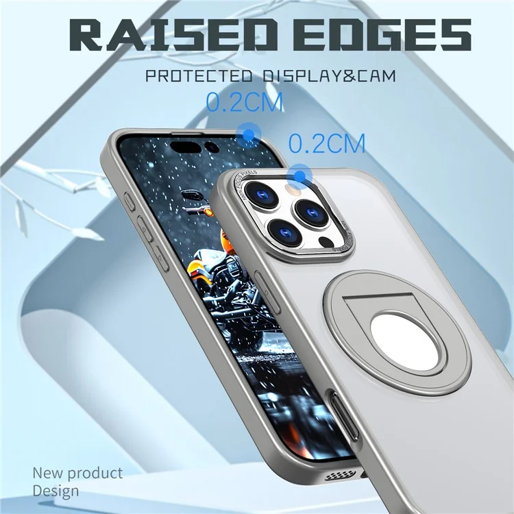 Para iPhone 16 Pro Max Kickstand Case TPU+PC Clear Back Phone Cover Compatible with MagSafe - Titanium Grey
