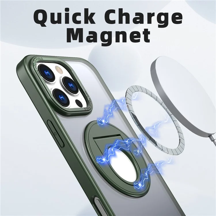 For iPhone 16 Pro Clear Back Case Compatible with MagSafe TPU+PC Kickstand Phone Cover - Blackish Green