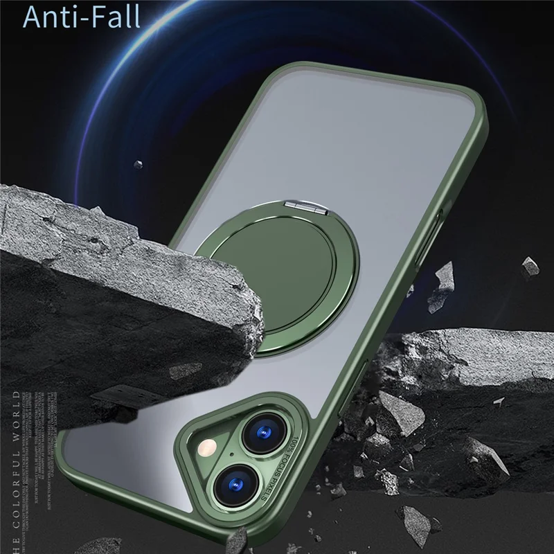 For iPhone 16 Plus Phone Case Ring Kickstand Back Cover Compatible with MagSafe - Blackish Green