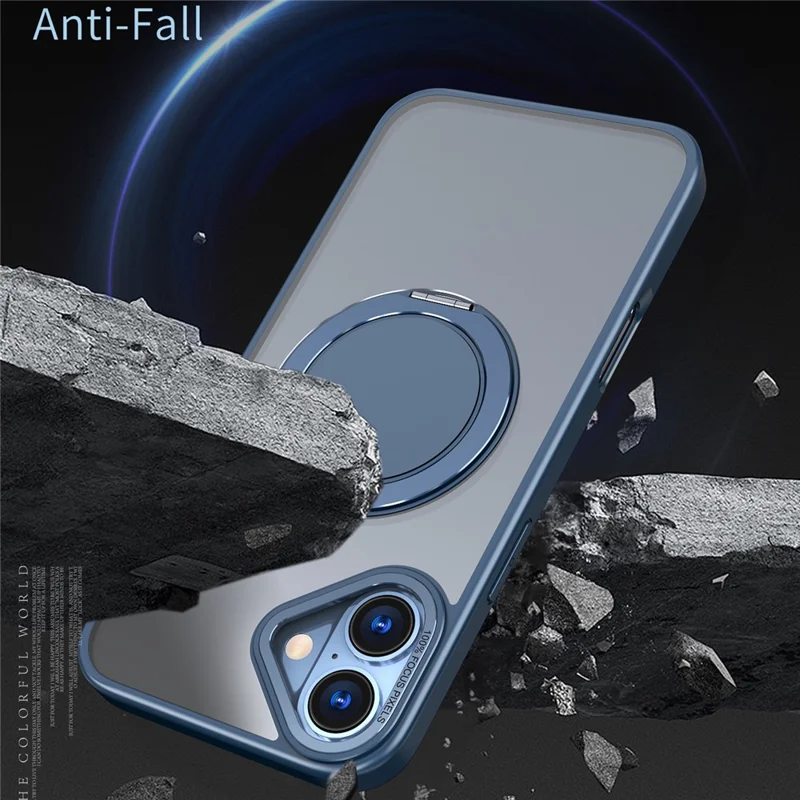 Telefoonhoesje voor iPhone 16 Plus met Ring, Kickstand en Achterkant, Compatibel met MagSafe - Marineblauw