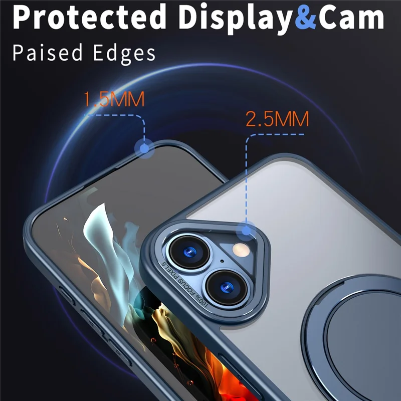 Telefoonhoesje voor iPhone 16 Plus met Ring, Kickstand en Achterkant, Compatibel met MagSafe - Marineblauw