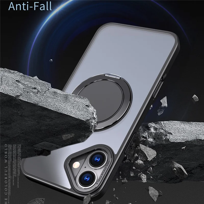For iPhone 16 Plus Phone Case Ring Kickstand Back Cover Compatible with MagSafe - Black