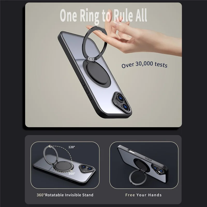 For iPhone 16 Plus Phone Case Ring Kickstand Back Cover Compatible with MagSafe - Black