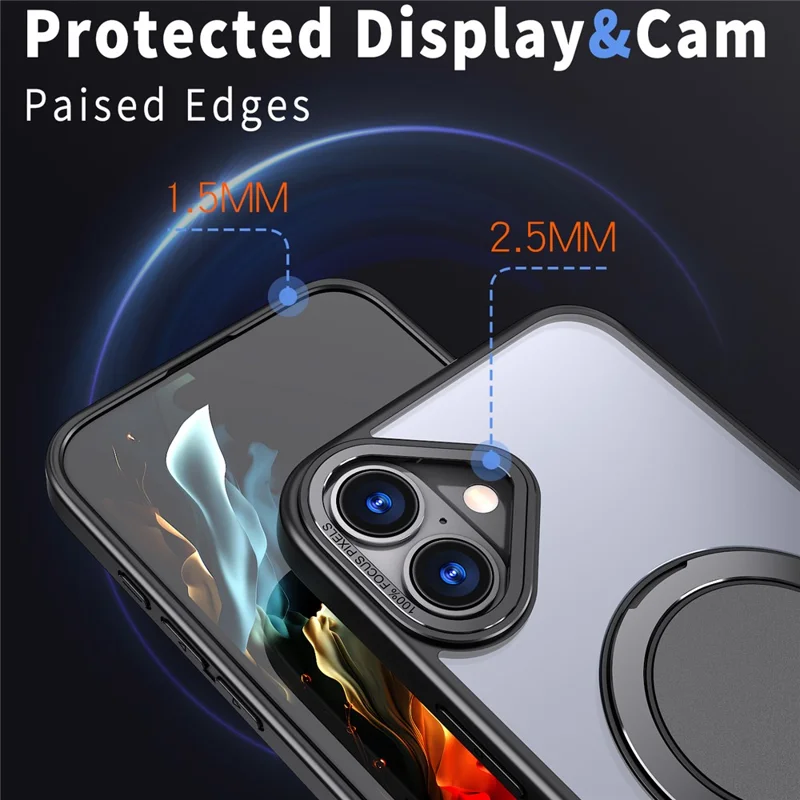 For iPhone 16 Plus Phone Case Ring Kickstand Back Cover Compatible with MagSafe - Black