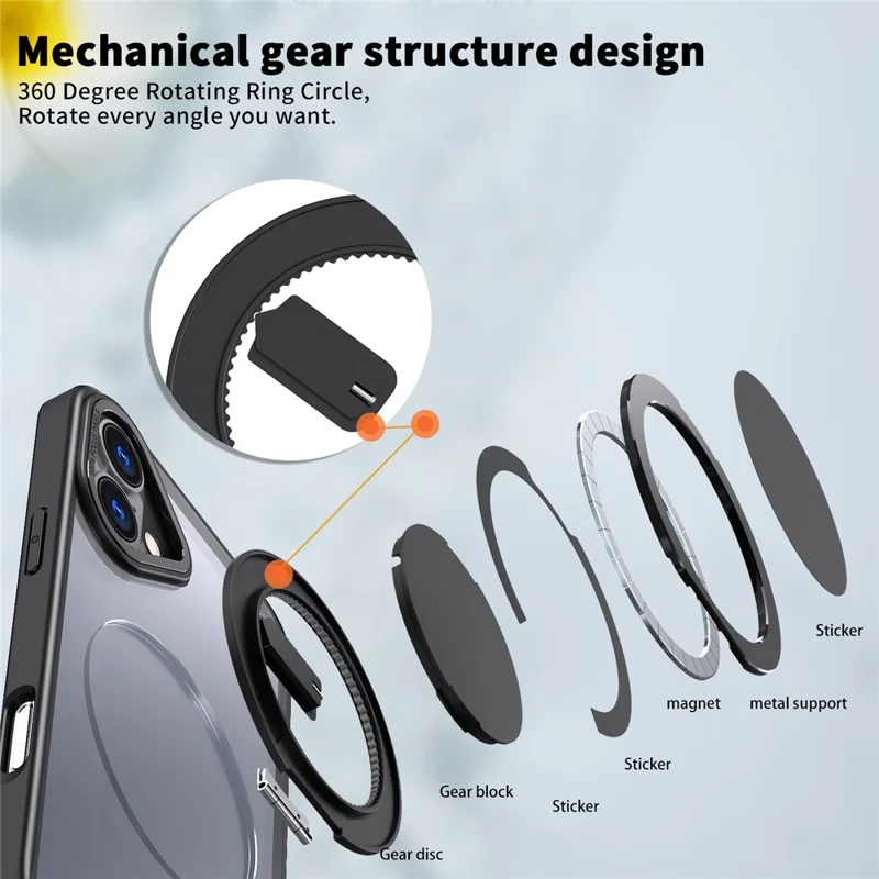 For iPhone 16 Plus Phone Case Ring Kickstand Back Cover Compatible with MagSafe - Black