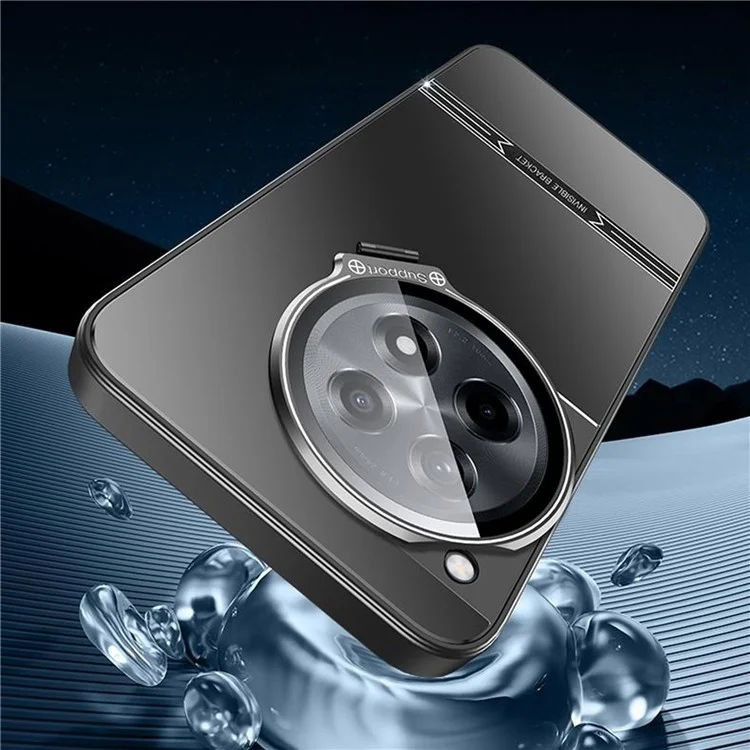 Для OnePlus Ace 3 Pro 5G Чехол PC+TPU Матовая Anti-Fingerprint Phone Cover с Lens Kickstand - Черный