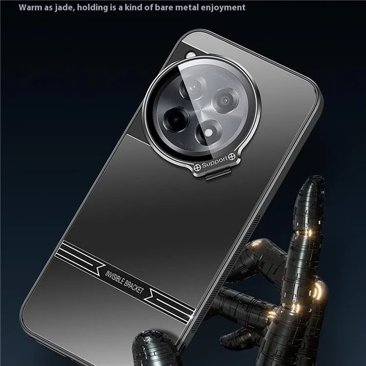 Для OnePlus Ace 3 Pro 5G Чехол PC+TPU Матовая Anti-Fingerprint Phone Cover с Lens Kickstand - Черный