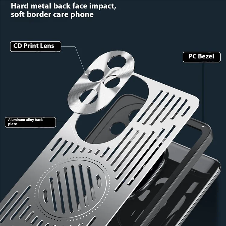 For Honor 200 5G Case Back Hollow Heat Dissipation Aluminum Alloy Phone Cover - Silver