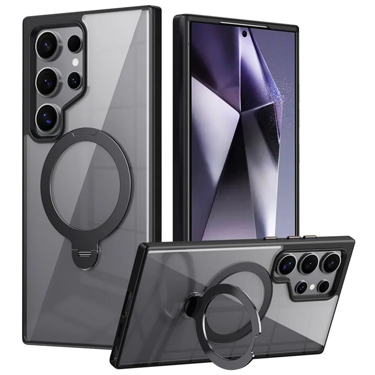 Für Samsung Galaxy S24 Ultra Case TPU+Acryl Klar Handyhülle Kompatibel mit MagSafe - Schwarz