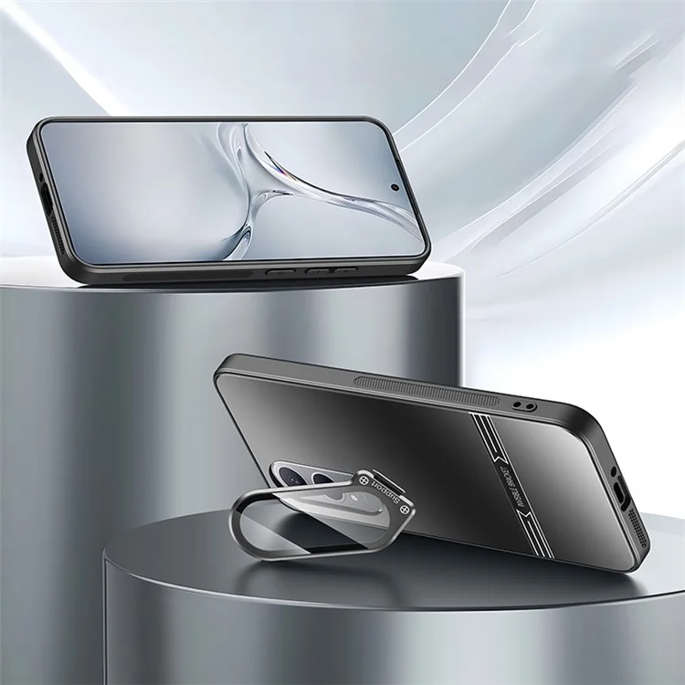 Para Oppo K12x 5G (China) Carcasa PC+TPU Mate Anti-huella dactilar Cubierta de teléfono con Soporte para Lente - Negro