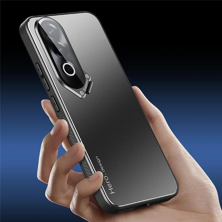 Para Oppo K12x 5G (China) Carcasa PC+TPU Mate Anti-huella dactilar Cubierta de teléfono con Soporte para Lente - Negro
