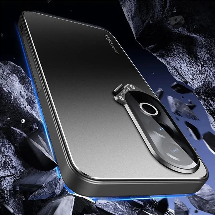 Para Oppo K12x 5G (China) Carcasa PC+TPU Mate Anti-huella dactilar Cubierta de teléfono con Soporte para Lente - Negro