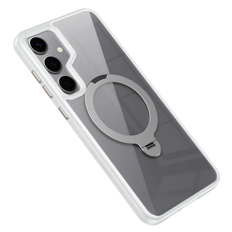 For Samsung Galaxy S24+ Magnetic Case Rotary Ring Kickstand TPU+Acrylic Clear Phone Cover - White