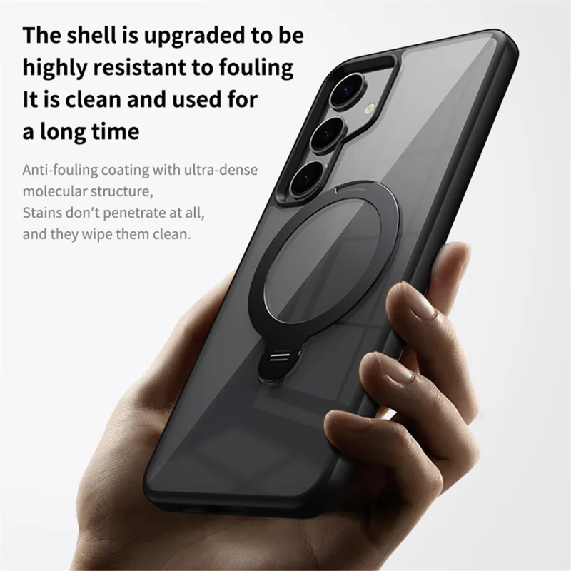 For Samsung Galaxy S24+ Magnetic Case Rotary Ring Kickstand TPU+Acrylic Clear Phone Cover - White